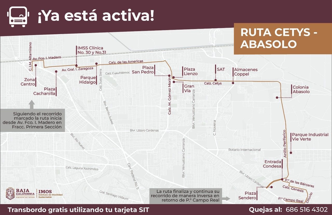 Mapa de la Ruta Cetys-Abasolo